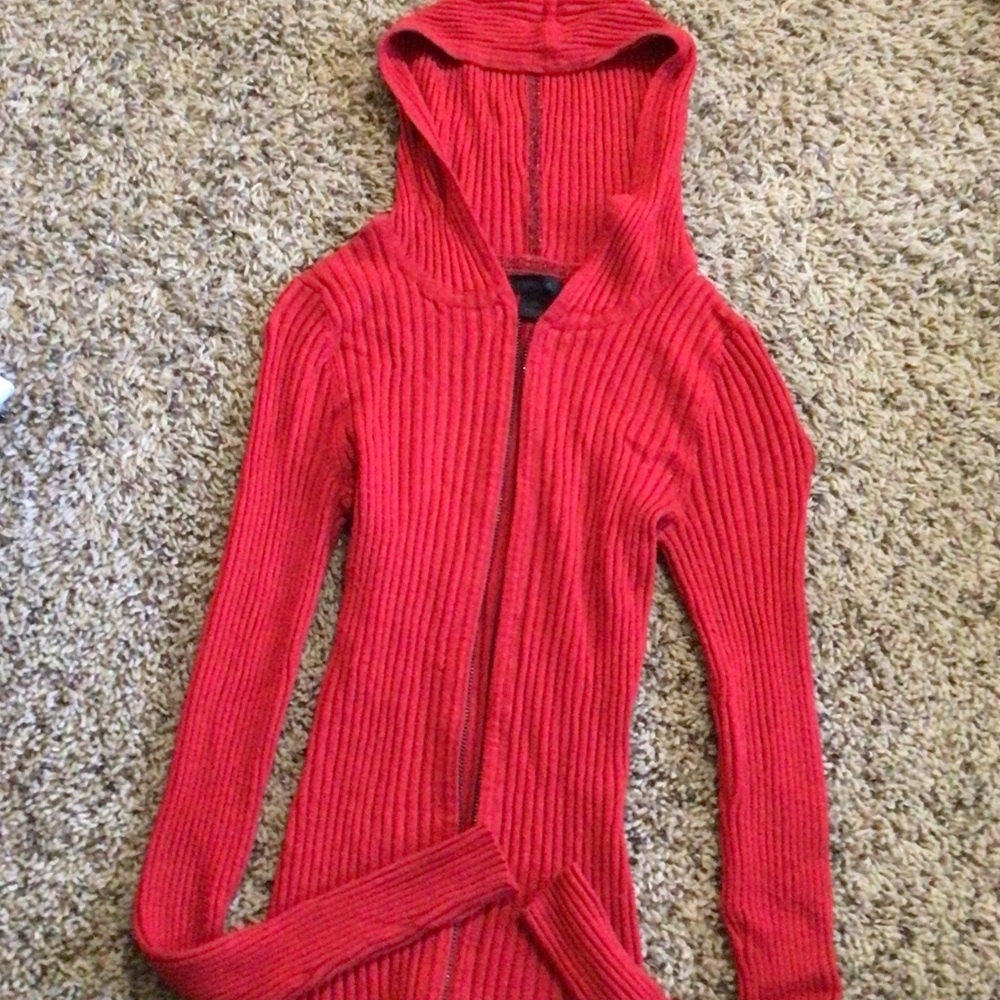 Express Vibrant Red Hooded Cardigan